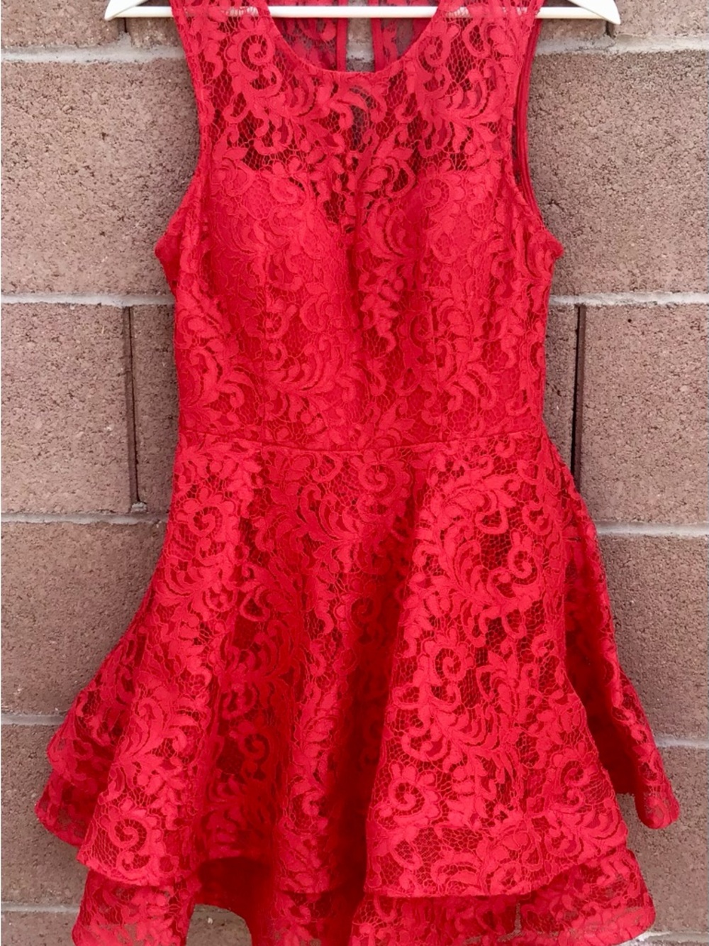 Jodi Kristopher Vibrant Red Lace Fit-and-Flare Dress